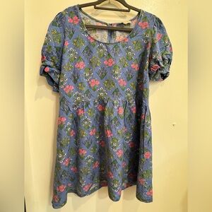 Loft Floral Puff Sleeve Linen Petite Dress
